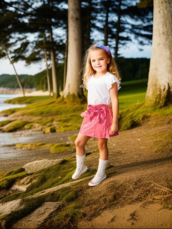 Mergaitės vientisos spalvos PU odos kaspino puošmena laisvalaikio suknelė rožinis sijonas