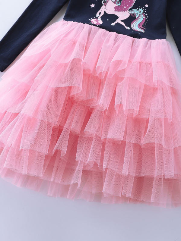 Kis és közepes méretű, hosszú ujjú, pamut, rajzfilmmintás, unikornisos, hercegnős tortaruha Lh1705