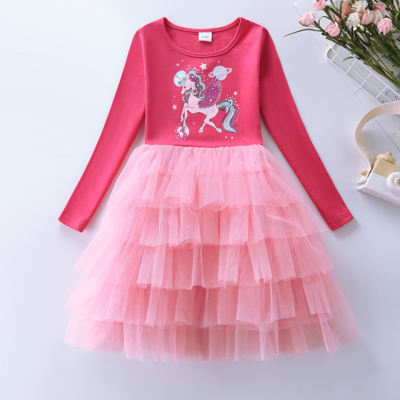 Kis és közepes méretű, hosszú ujjú, pamut, rajzfilmmintás, unikornisos, hercegnős tortaruha Lh1705