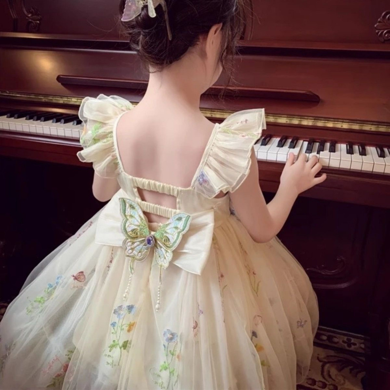 Rochie de vară pentru fete, rochie de printesa cu imprimeu floral, frumoasă, cu bretele, stil nou, 2025