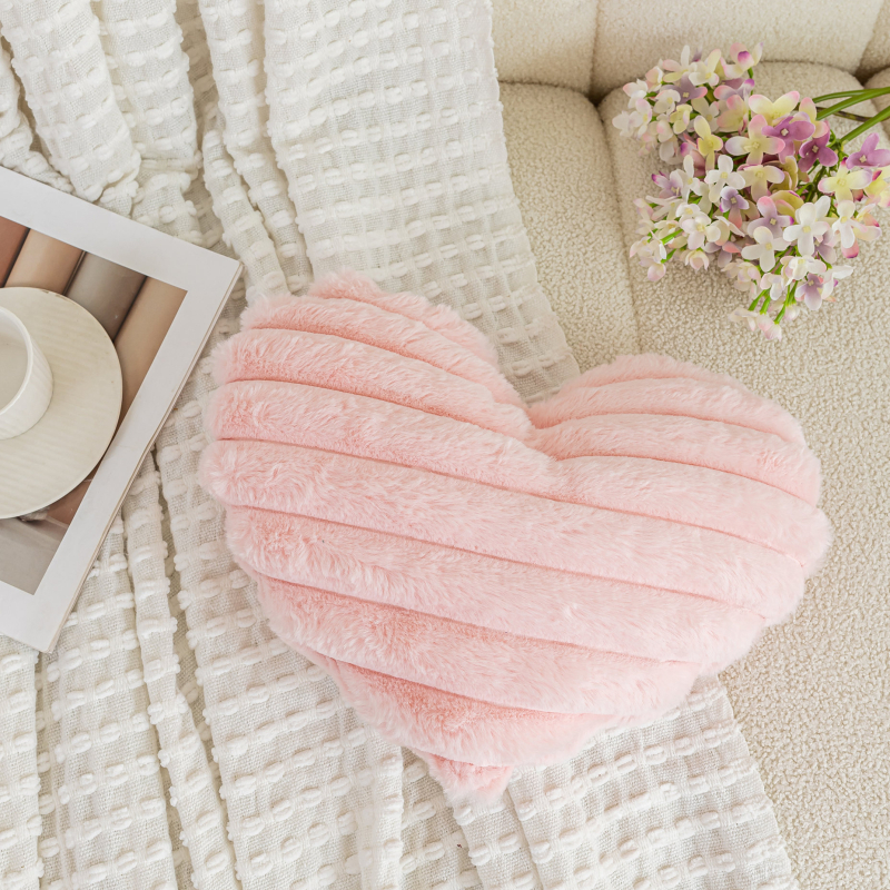 Ροζ ριγέ μαξιλάρι αγάπης για κορίτσια, διακοσμητικό μαξιλάρι σαλονιού σε σχήμα καρδιάς, κινέζικο μαξιλάρι αυτοκινήτου για την ημέρα του Αγίου Βαλεντίνου