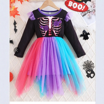 Ευρωπαϊκή και αμερικανική άνοιξη & φθινόπωρο 2025 Sweet Girls Halloween κολοκύθας με μακριά μανίκια, απλή και δυτικού στιλ φούστα