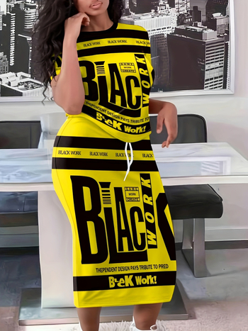 Νέο καλοκαιρινό ευρωπαϊκό και αμερικανικό φόρεμα με στρογγυλή λαιμόκοψη, άνετο, μοντέρνο, χαλαρό σχέδιο με γράμματα, ευέλικτη εκτύπωση