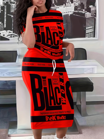 Νέο καλοκαιρινό ευρωπαϊκό και αμερικανικό φόρεμα με στρογγυλή λαιμόκοψη, άνετο, μοντέρνο, χαλαρό σχέδιο με γράμματα, ευέλικτη εκτύπωση