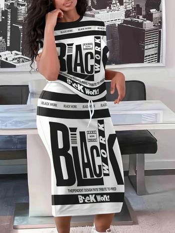 Νέο καλοκαιρινό ευρωπαϊκό και αμερικανικό φόρεμα με στρογγυλή λαιμόκοψη, άνετο, μοντέρνο, χαλαρό σχέδιο με γράμματα, ευέλικτη εκτύπωση