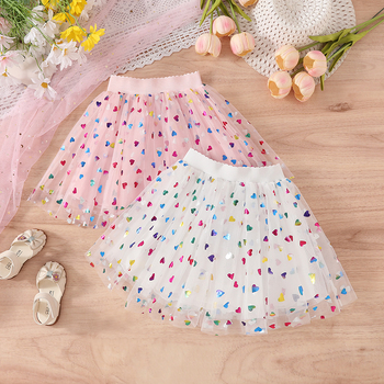 „Four Seasons“ vaikiški drabužiai, urmu, mergaičių meilės sijonas, 2025 m. vasaros trumpas sijonas, pūstas mergaitiškas persikų širdies formos princesės sijonas, pussijonas