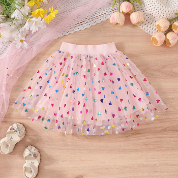 „Four Seasons“ vaikiški drabužiai, urmu, mergaičių meilės sijonas, 2025 m. vasaros trumpas sijonas, pūstas mergaitiškas persikų širdies formos princesės sijonas, pussijonas