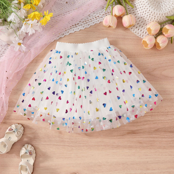 „Four Seasons“ vaikiški drabužiai, urmu, mergaičių meilės sijonas, 2025 m. vasaros trumpas sijonas, pūstas mergaitiškas persikų širdies formos princesės sijonas, pussijonas