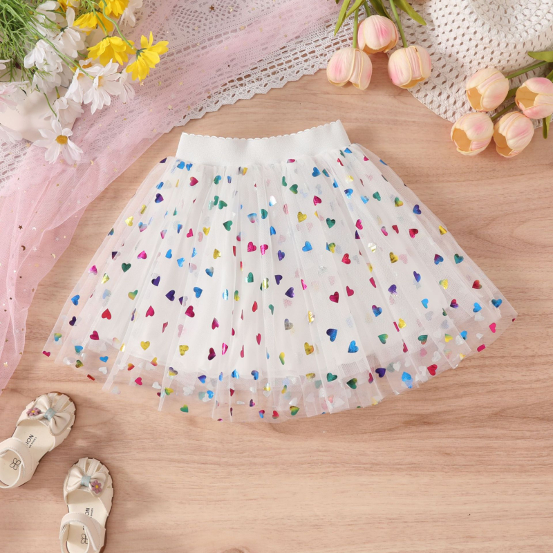 „Four Seasons“ vaikiški drabužiai, urmu, mergaičių meilės sijonas, 2025 m. vasaros trumpas sijonas, pūstas mergaitiškas persikų širdies formos princesės sijonas, pussijonas