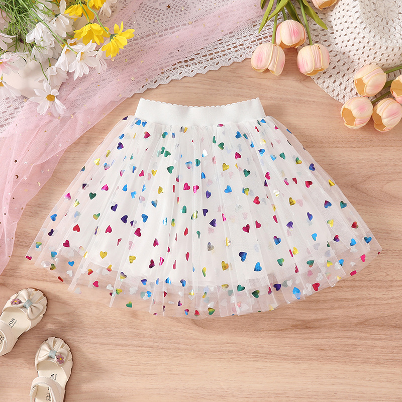 „Four Seasons“ vaikiški drabužiai, urmu, mergaičių meilės sijonas, 2025 m. vasaros trumpas sijonas, pūstas mergaitiškas persikų širdies formos princesės sijonas, pussijonas