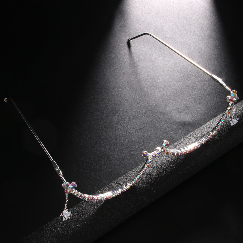 Трансгранични експлозии, бижута с кристали, тенденция, личност, цветни диамантени очила, рамка, петолъчна звезда, пискюли, аксесоари, верижка за лице