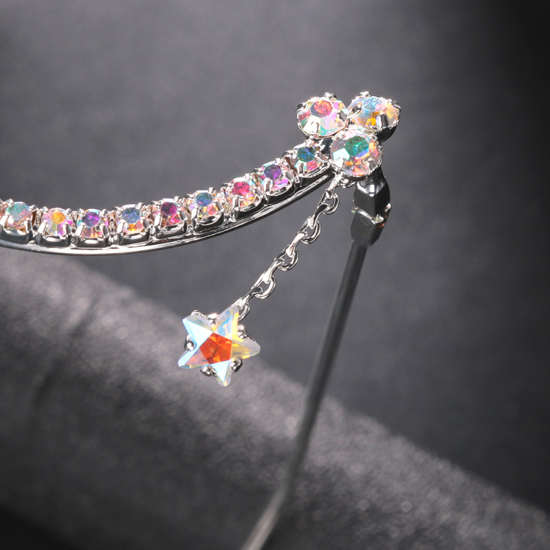 Трансгранични експлозии, бижута с кристали, тенденция, личност, цветни диамантени очила, рамка, петолъчна звезда, пискюли, аксесоари, верижка за лице