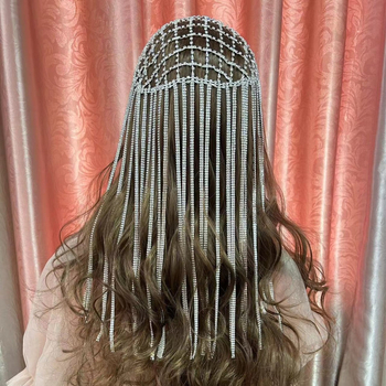 Εκρηκτική αλυσίδα με διαμάντια, μακριά φούντα, περούκα με στρας, πανκ αλυσίδα μαλλιών, καπέλο για πάρτι, παραστατικές τέχνες