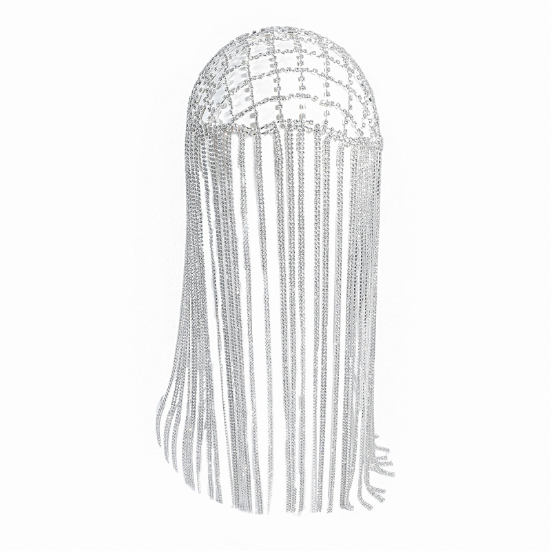 Εκρηκτική αλυσίδα με διαμάντια, μακριά φούντα, περούκα με στρας, πανκ αλυσίδα μαλλιών, καπέλο για πάρτι, παραστατικές τέχνες