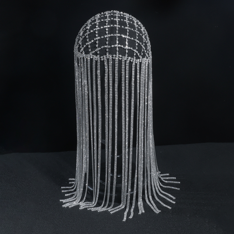 Εκρηκτική αλυσίδα με διαμάντια, μακριά φούντα, περούκα με στρας, πανκ αλυσίδα μαλλιών, καπέλο για πάρτι, παραστατικές τέχνες