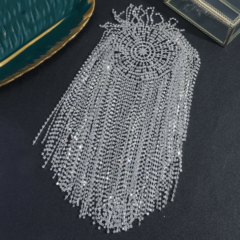 Εκρηκτική αλυσίδα με διαμάντια, μακριά φούντα, περούκα με στρας, πανκ αλυσίδα μαλλιών, καπέλο για πάρτι, παραστατικές τέχνες