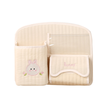 Geantă de depozitare pentru cărucior de bebeluși în stil coreean, geantă de depozitare pentru pat de bebeluși, geantă brodată cu găleată, despărțitoare, geantă pentru biberon și scutece pentru mumie