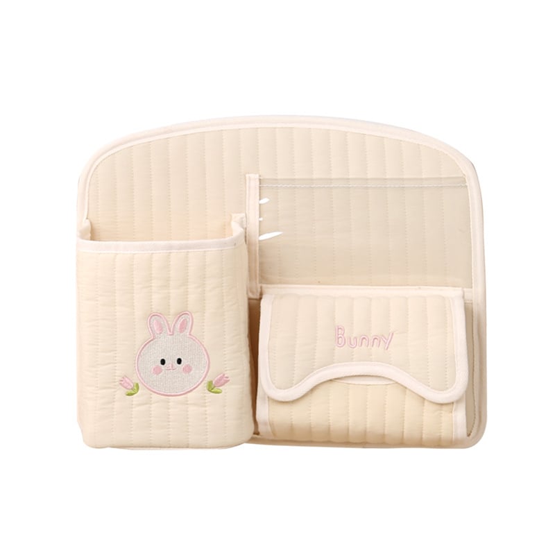 Geantă de depozitare pentru cărucior de bebeluși în stil coreean, geantă de depozitare pentru pat de bebeluși, geantă brodată cu găleată, despărțitoare, geantă pentru biberon și scutece pentru mumie