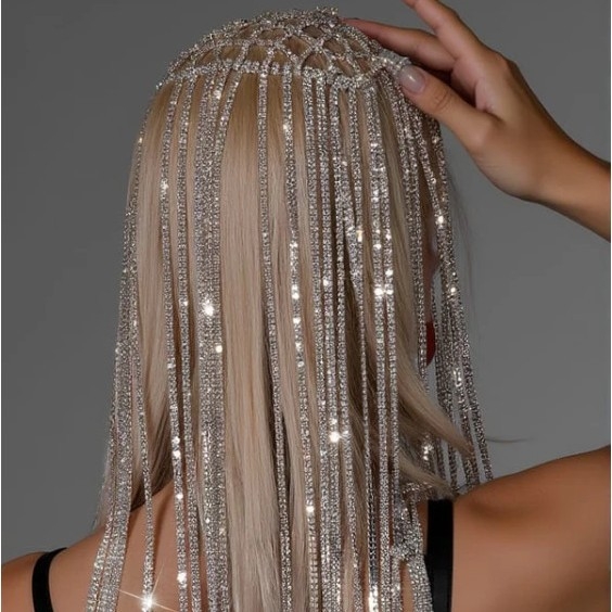 „AliExpress“ karšto pardavimo tinklelio ilgi kutais puošti cirkonio plaukų grandinėlės plaukų aksesuarai, visų rungtynių suasmeninti madingi, pilni deimantiniai galvos apdangalai, vestuviniai aksesuarai