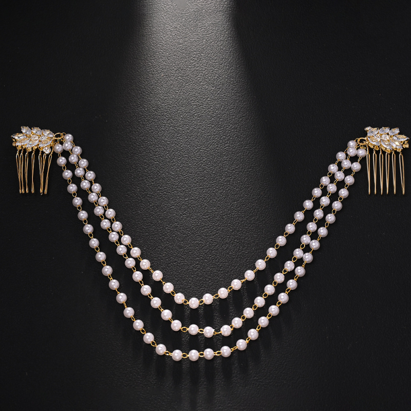 Piiriülene uus mitmekihiline pärlmutterjuuksekett naistele, lihtne retro pruudi pulmapeakate, moodne kivikamm