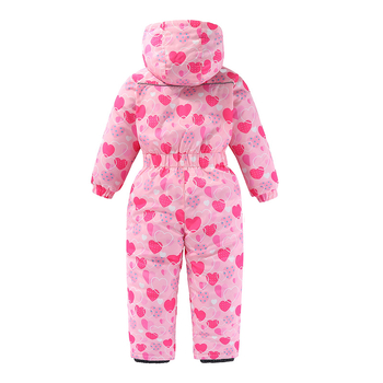 Нови зимни ски дрехи за момичета от една част, памучни дрехи, детски ски дрехи, удебелени топли памучни дрехи с щампа на сърце