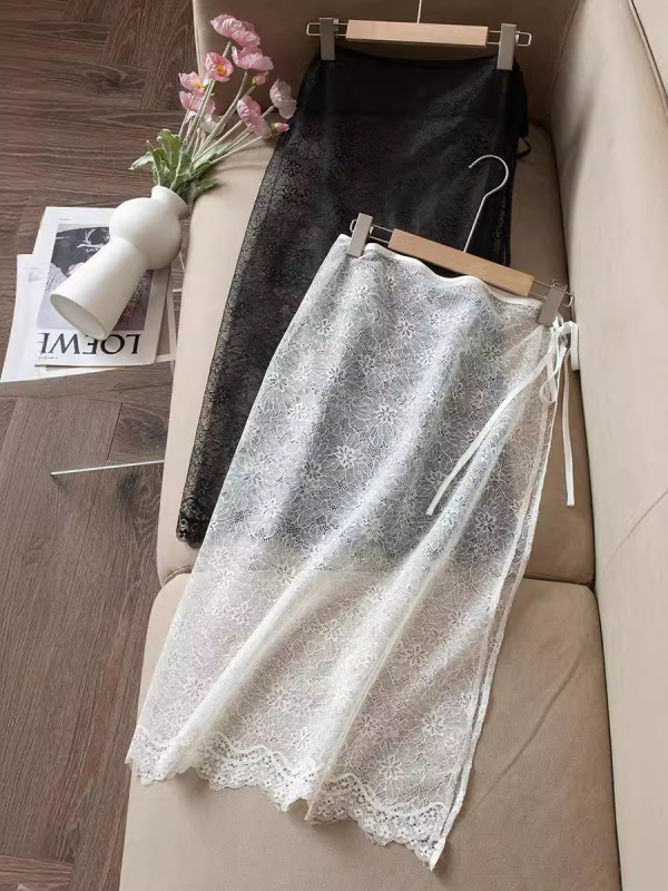 2024 Nou stil coreean, cu șireturi laterale, lungime medie, Ambiance, asortate, dantelă dulce, cortină de plasă