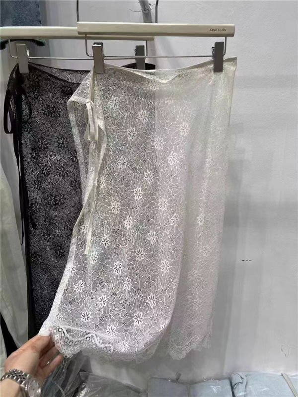 2024 Nou stil coreean, cu șireturi laterale, lungime medie, Ambiance, asortate, dantelă dulce, cortină de plasă