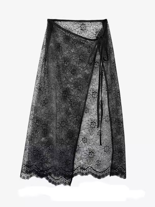 2024 Nou stil coreean, cu șireturi laterale, lungime medie, Ambiance, asortate, dantelă dulce, cortină de plasă