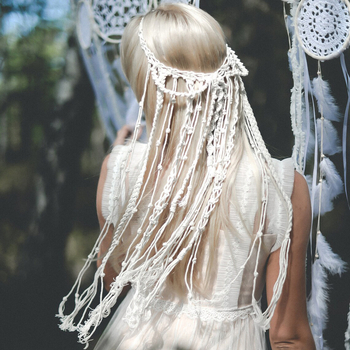 бохемска сватбена прическа, ръчно тъкан булчински воал, декоративна лента за коса с въже, Amazon Supply