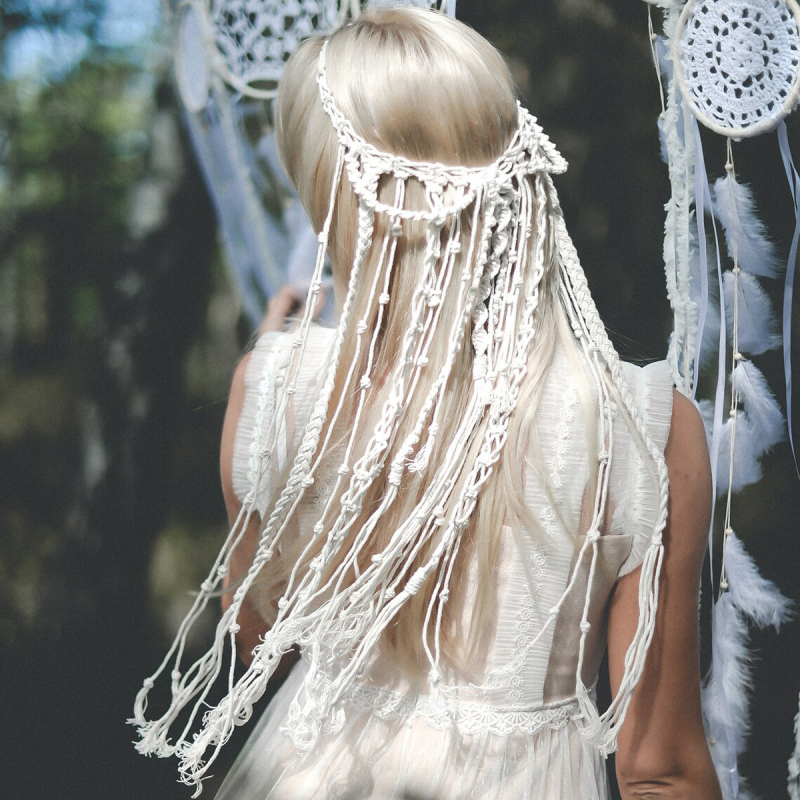 бохемска сватбена прическа, ръчно тъкан булчински воал, декоративна лента за коса с въже, Amazon Supply