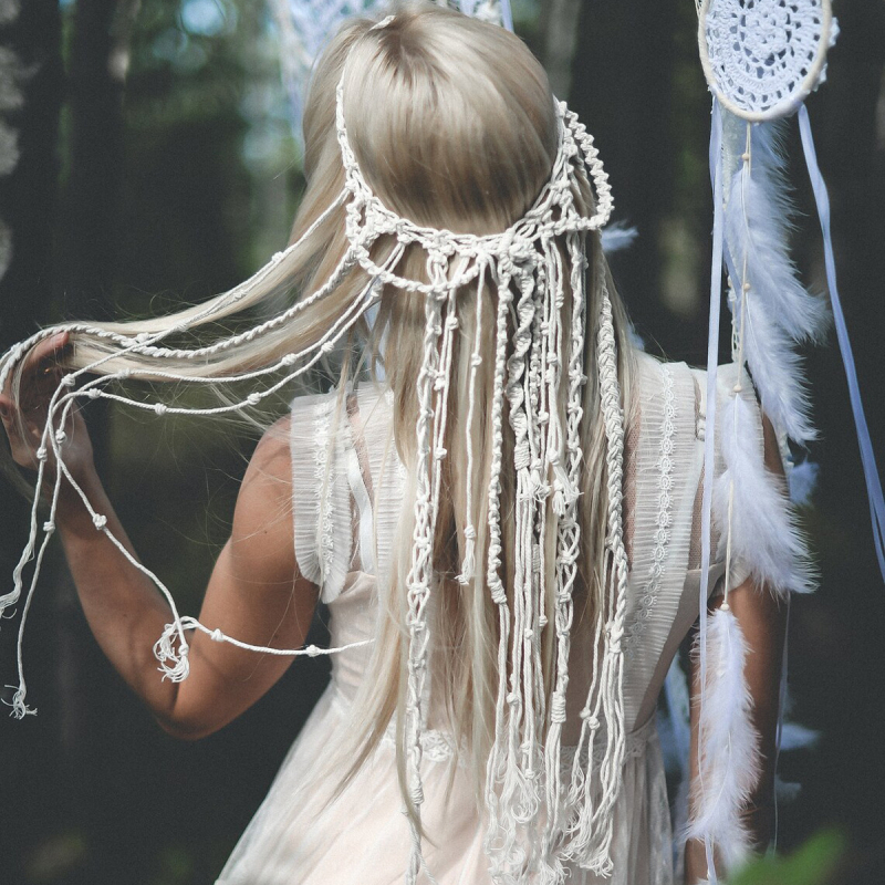 бохемска сватбена прическа, ръчно тъкан булчински воал, декоративна лента за коса с въже, Amazon Supply