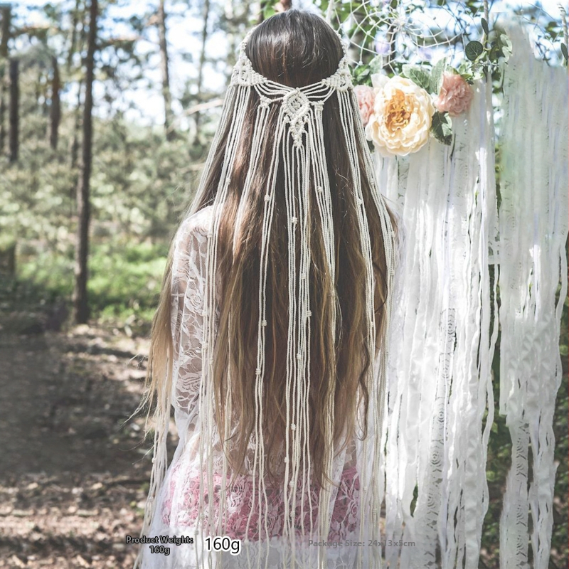 бохемска сватбена прическа, ръчно тъкан булчински воал, декоративна лента за коса с въже, Amazon Supply