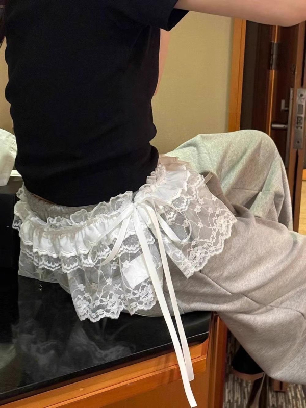 Proljetna i ljetna baletna suknja s leptir-mašnom i preklapajućim remenom, cvjetna mrežasta čipkasta ženska zavjesa za prdenje