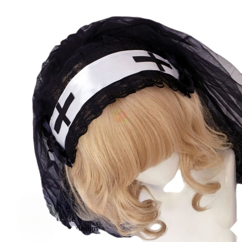 Vienuolės galvos apdangalas, retro stiliaus, galvos juosta, juoda ir balta, tamsi naktis, šventoji bažnyčia, kryžius, siuvinėta, ryški deimantinė skara, šydas, kita, sidabrinė