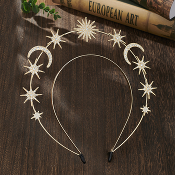 Piiriülene moodne päikesejumalanna kahekihiline peapael kuueharulise tähe ja kuuga, sulamist kristallist peapaelaga barokkstiilis peakatted