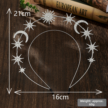 Piiriülene moodne päikesejumalanna kahekihiline peapael kuueharulise tähe ja kuuga, sulamist kristallist peapaelaga barokkstiilis peakatted