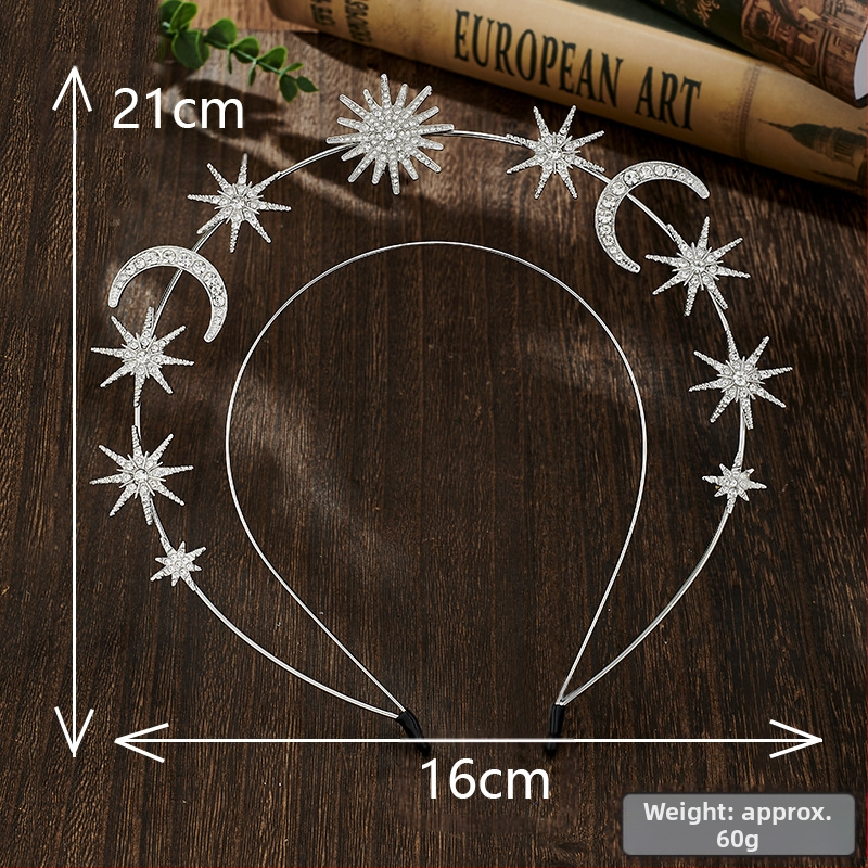 Трансгранична модна двуслойна лента за глава с шестолъчна звезда и луна, сплав и кристална лента за глава, барокови шапки