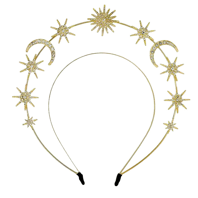 Piiriülene moodne päikesejumalanna kahekihiline peapael kuueharulise tähe ja kuuga, sulamist kristallist peapaelaga barokkstiilis peakatted