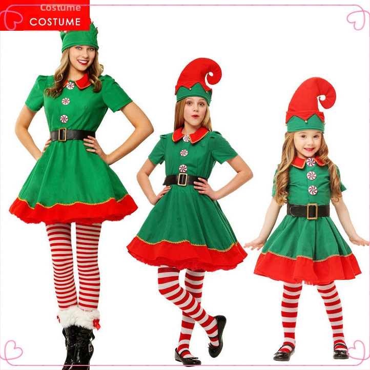 Коледен костюм Детски мъжки и женски коледен елфски коледен костюм за косплей Хелоуин бал Коледна нощ f
