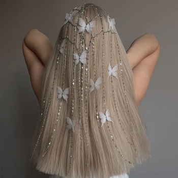 Piiriülene uus liblikas õõnes juuksekett Mori stiilis elegantne rhinestone tupsuga juukserõngas pruudi õhtusöögiks mõeldud juuste aksessuaarid peakatted