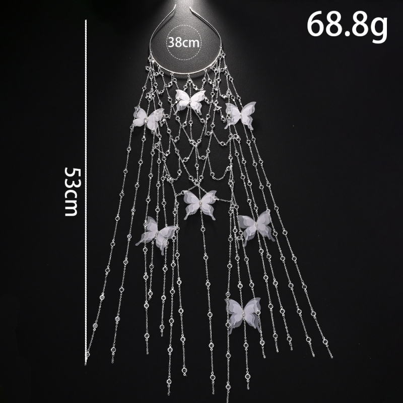 Piiriülene uus liblikas õõnes juuksekett Mori stiilis elegantne rhinestone tupsuga juukserõngas pruudi õhtusöögiks mõeldud juuste aksessuaarid peakatted