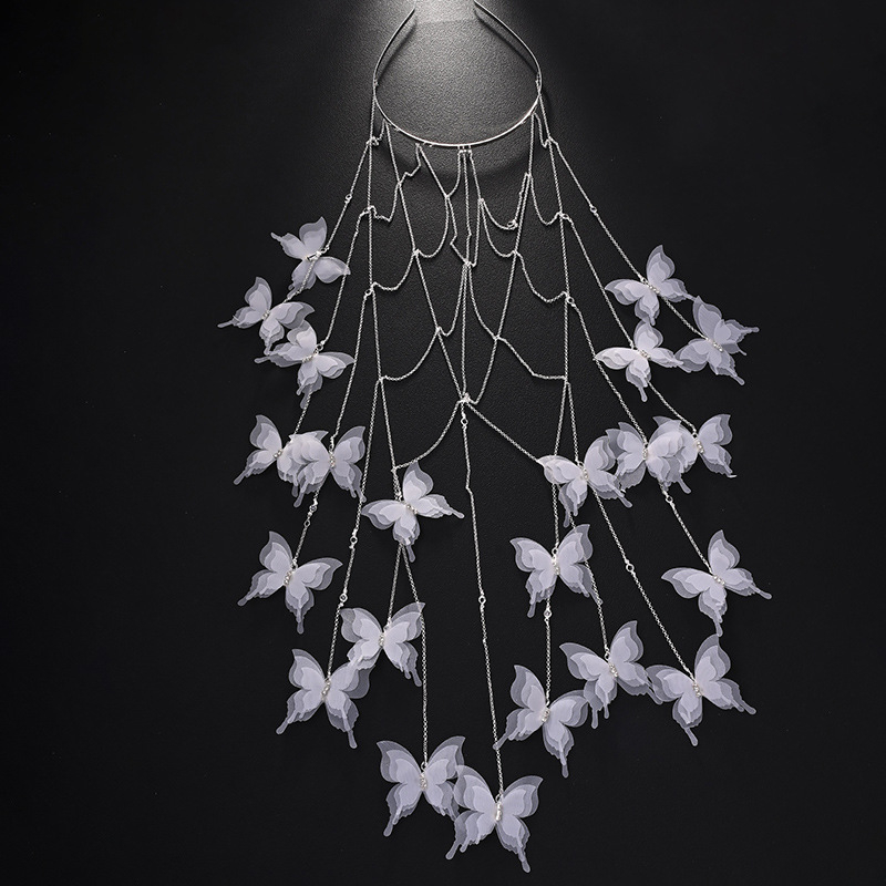 Piiriülene uus liblikas õõnes juuksekett Mori stiilis elegantne rhinestone tupsuga juukserõngas pruudi õhtusöögiks mõeldud juuste aksessuaarid peakatted