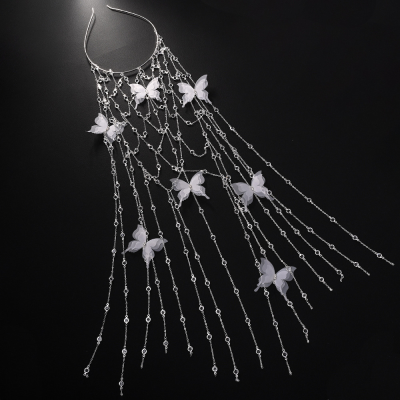 Piiriülene uus liblikas õõnes juuksekett Mori stiilis elegantne rhinestone tupsuga juukserõngas pruudi õhtusöögiks mõeldud juuste aksessuaarid peakatted