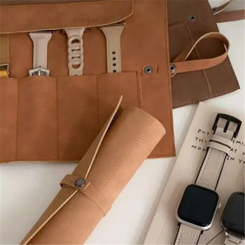 Vienspalvis sulankstomas matinės odos dirželio maišelis, tinkantis „Apple Watch iwatch78“, su laikymo krepšiu.