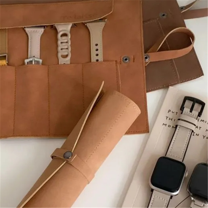 Vienspalvis sulankstomas matinės odos dirželio maišelis, tinkantis „Apple Watch iwatch78“, su laikymo krepšiu.