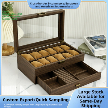 Nauja dviguba medžio tekstūros odinė laikrodžių laikymo dėžutė daugiafunkcinė papuošalų dėžutė ruda vintažinė laikrodžių dėžutė su užraktu