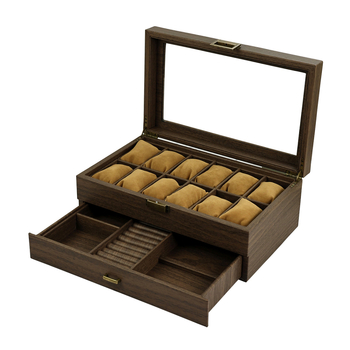 Nauja dviguba medžio tekstūros odinė laikrodžių laikymo dėžutė daugiafunkcinė papuošalų dėžutė ruda vintažinė laikrodžių dėžutė su užraktu