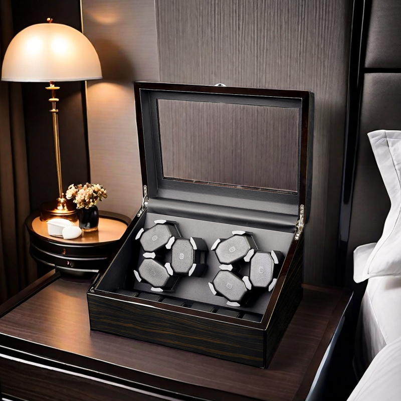 „Tan Yun Zhiyuan“ aukštos klasės juodo riešuto rašto laikrodžių purtyklė, ryškių dažų automatinė grandinėlės variklio dėžutė, laikrodžių rotoriaus laikrodžių dėžutė