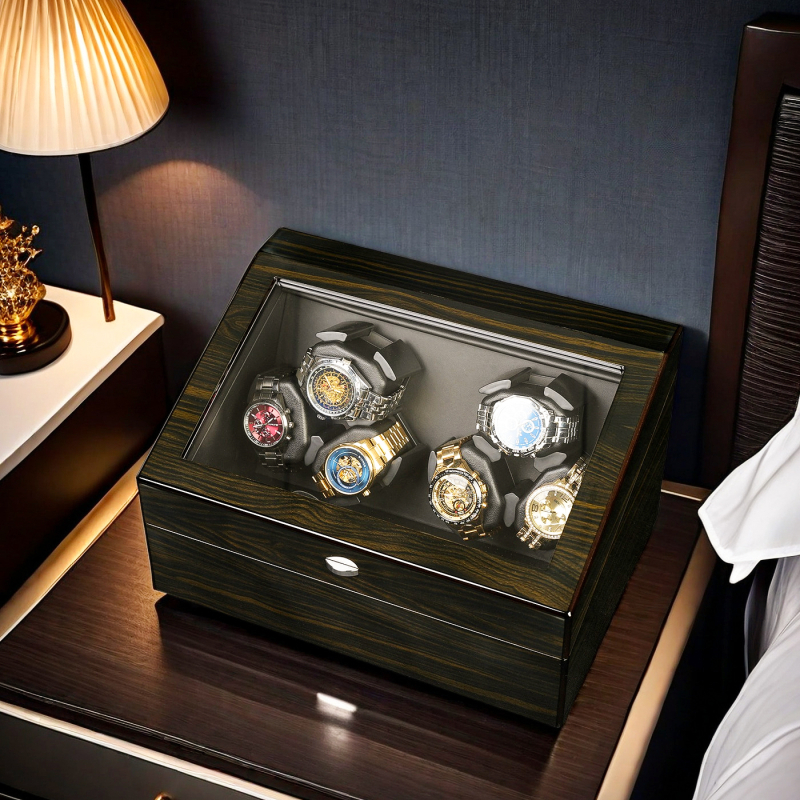 „Tan Yun Zhiyuan“ aukštos klasės juodo riešuto rašto laikrodžių purtyklė, ryškių dažų automatinė grandinėlės variklio dėžutė, laikrodžių rotoriaus laikrodžių dėžutė