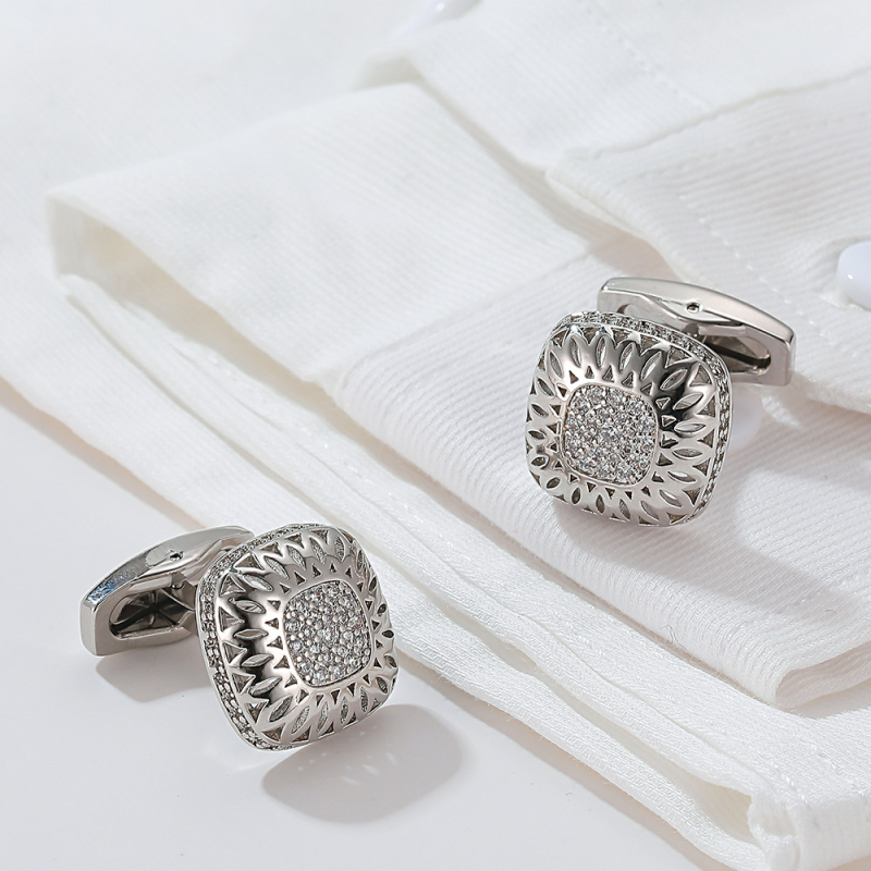 1 paar valmis hulgimüügi dropshipping piiriüleseid kuumalt müüdavaid lihtsaid ja ligipääsetavaid luksuslikke inkrusteeritud tsirkooniga hõbedase ruudukujulisi meeste särgivarrukatega aksessuaare